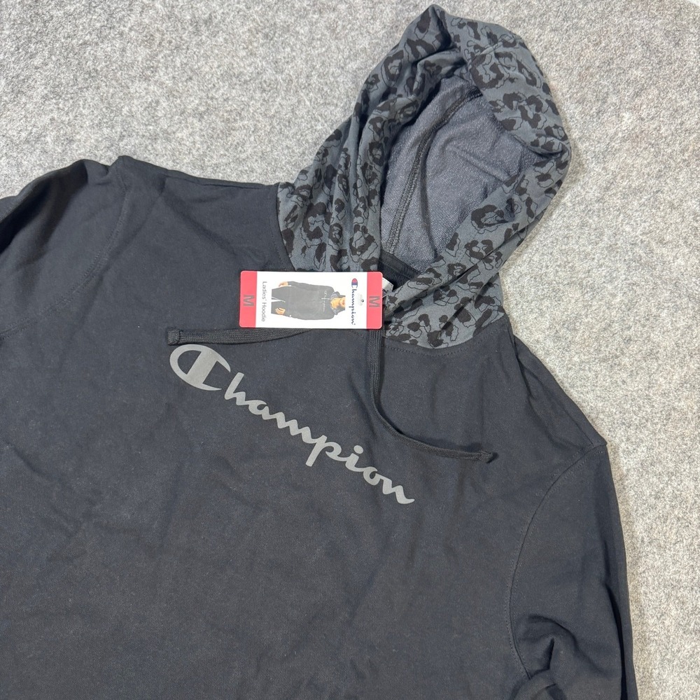 Champion Womens Black Leopard Print Hoodie Sweatshirt Size M NWT 1592314